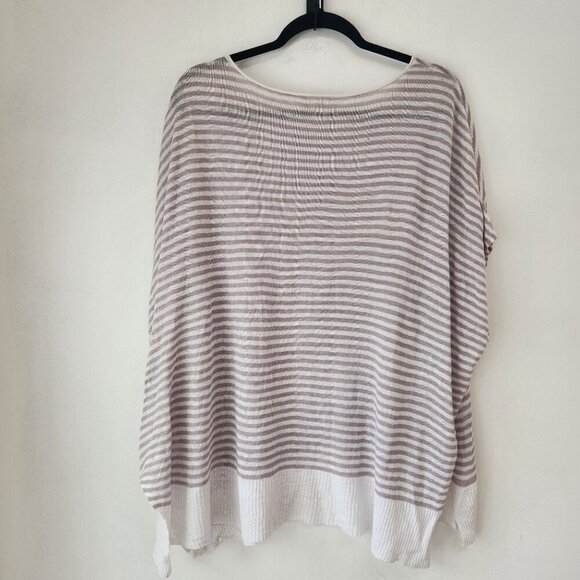 Eileen Fisher 100% Linen Striped Beige Tunic Lightweight Blouse Top Oversize S - Picture 2 of 8